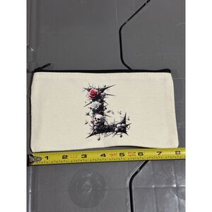 Gothic Skull Black Roses Thorn Letter L Canvas Zipper Makeup Bag Goth Emo